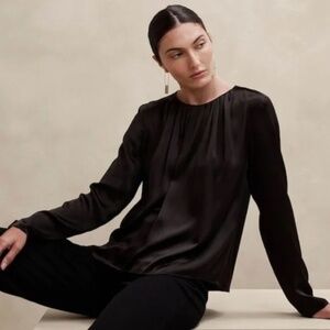 NWT Banana Republic Ascendant Silk Blouse in Costa Brown sz L Retail $140